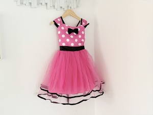 Rochie Fetite Carnaval, Printesa, Tull/Saten, Fucsia cu Buline Albe, plus Accesoriu Bentita - Img 2