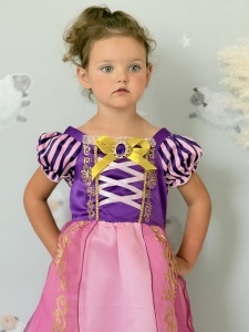 Rochie Fetite Carnaval, Printesa, Tull/Saten, Roz si Mov, Sclipici Auriu, Accesoriu Brosa Mov - Img 4