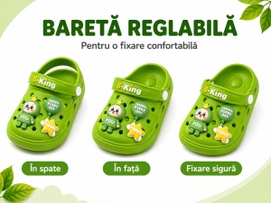 Saboți Copii Tip Crocs cu Personaj 3D, Balon și Stea Decorativa, Baretă Reglabilă, Talpă Antiderapantă, Verde - Img 8