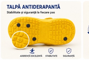 Saboți Copii Tip Crocs din Spumă cu Cățeluș 3D, Baretă Reglabilă, Talpă Antiderapantă, Galben - Img 5