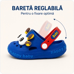 Saboți Copii Tip Crocs din Spumă EVA cu Girafă 3D, Baretă Reglabilă, Talpă Antiderapantă, Albastru - Img 3
