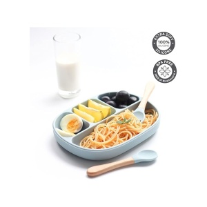 Set pentru Diversificare Bebe, Silicon, Dusty Blue, 6 Piese - Img 2