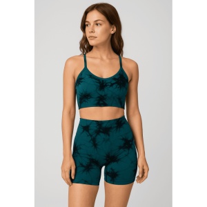 Set pentru Sala Green/Black 2 piese, Pantalon Scurt si Bustiera, Model Tie-Dye - Img 2