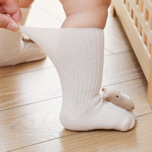 Sosete Bebelusi cu Jucarie Atasata Talpa Antiderapanta, Bumbac, Ursulet, Gri - Img 2