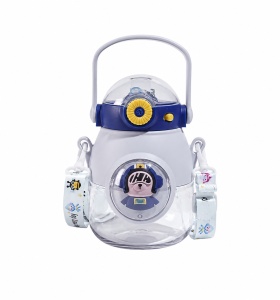 Sticla de Apa Pentru Copii, Cu Maner si Bareta, Model cu Animale, Plastic, Bleumarin, 500 ml