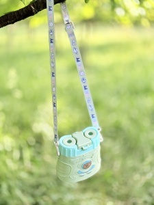 Sticla de Apa pentru Copii, Model Binoclu, cu Pai, Stickere si Bareta, Verde - Img 6