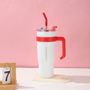 Termos pentru Adulti, cu Maner si Pai, Otel Inoxidabil, Alb, 1.2 L