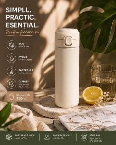 Termos Universal, Otel Inoxidabil, Crem, 350 ml - Img 2