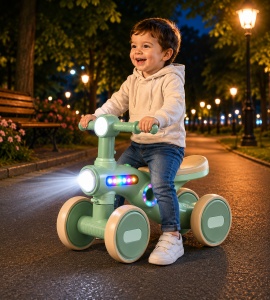 Tricicletă de Echilibru Verde Mentă pentru Copii, 4 Roți, Muzică și Lumini LED, 1-3 Ani - Img 3