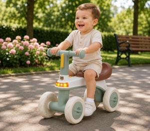 Tricicletă fără Pedale pentru Copii Little Bear, cu Lumini și Sunete, Ghidon și 4 Roți Late, Verde Menta,12 luni + - Img 2