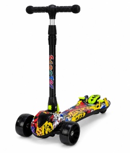 Trotinetă Copii 3 Roți Multicolor, Lean to Steer, Pliabilă, Ghidon Reglabil, Roți LED