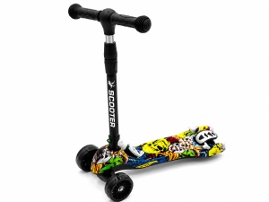Trotinetă Copii 3 Roți Multicolor, Lean to Steer, Pliabilă, Ghidon Reglabil, Roți LED, Efecte de Fum și Sunete