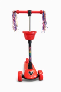 Trotineta Copii Scooter Pliabila, Ghidon Reglabil, 3 Roti, cu Lumini si Accesorii, Rosu, 2 ani+