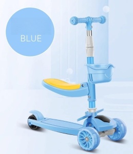 Trotineta Pliabila 2 in 1, cu Sezut Rabatabil, Cosulet si Luminite, Blue, 2 ani+ - Img 4