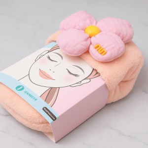 Turban de Uscare a Parului, Roz, Pufos, Model cu Floare