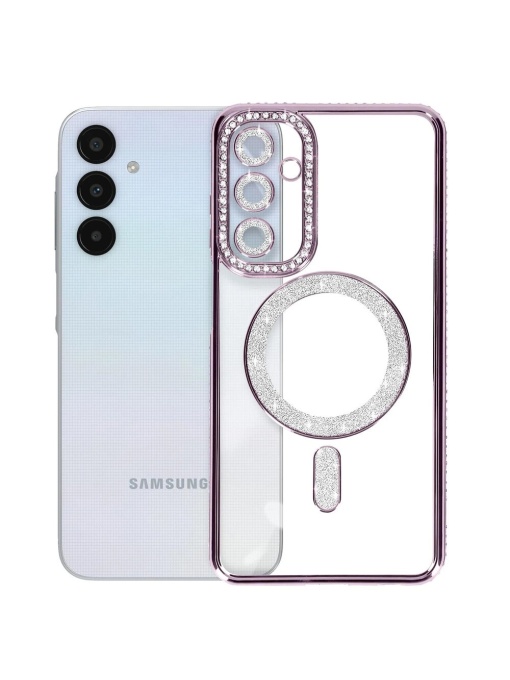 Лилав калъф с вграден протектор на задните камери Gliter MagSafe за Samsung Galaxy A17 с 9H твърдост против драскотини