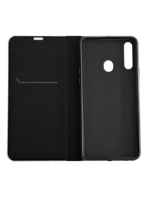 Черен кожен калъф тип тефтер за телефон Frame man за Samsung A20s с място за карти и банкноти