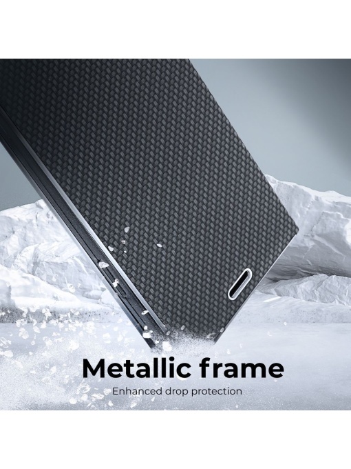Kалъф тефтер черен CARBON WITH FRAME за Samsung A20e за защита на дисплея и гърба
