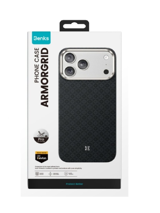 Kevlar Benks Case MagSafe with silicone за iPhone 17 Pro Max black с прецизни изрязвания за камера и бутони