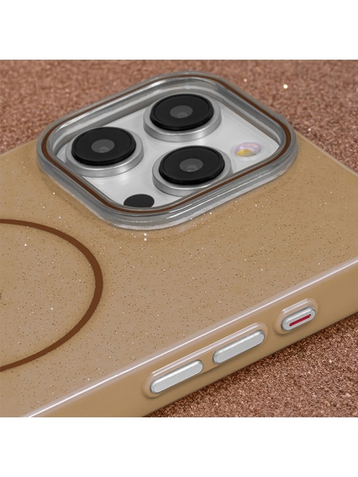 Кафяв Силиконов Гръб със ситен брокат Glitter Thin Mag Case за iPhone 17 Pro Max
