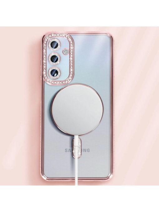 Розов калъф с вграден протектор на задните камери Gliter MagSafe за Samsung Galaxy A17 с олеофобно покритие против отпечатъци