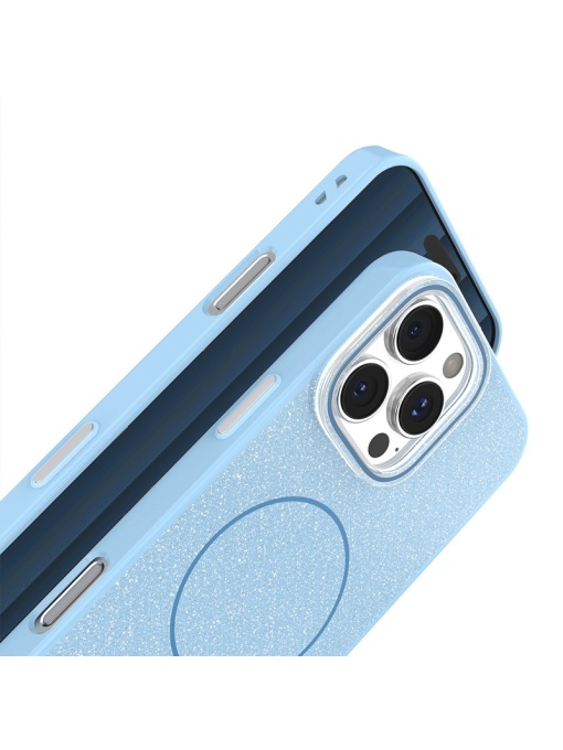 Син Силиконов калъф със ситен брокат Glitter Thin Mag Case за iPhone 17