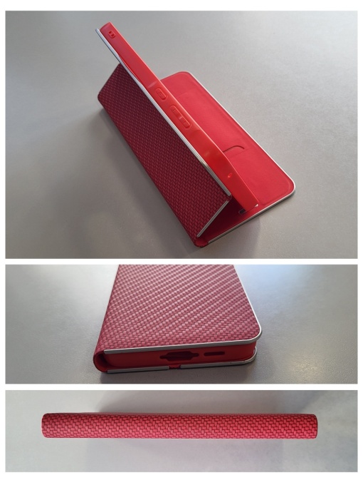 Kалъф тефтер червен CARBON WITH FRAME за Xiaomi Redmi Note 14 Pro 5G за защита на дисплея и гърба
