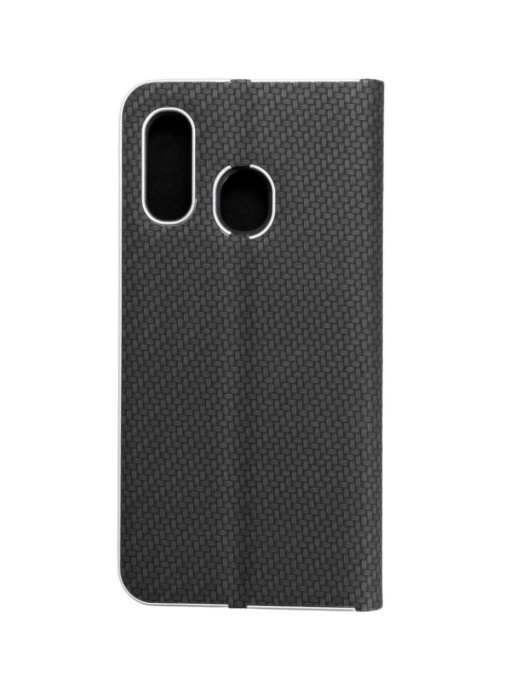 Kалъф тефтер черен CARBON WITH FRAME за Samsung A40 с място за карти и банкноти