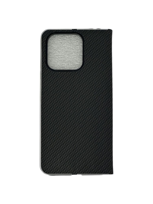 Kалъф тефтер черен CARBON WITH FRAME за Xiaomi Redmi 12C за защита на дисплея и гърба