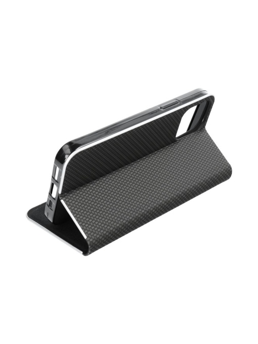 Kалъф тефтер черен CARBON WITH FRAME за Xiaomi Redmi 13C за защита на дисплея и гърба