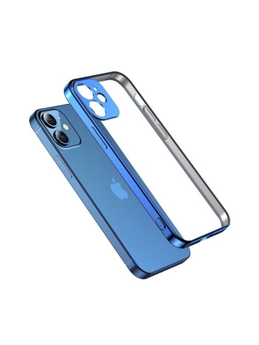 Прозрачен кейс JOYROOM със стъклено покритие на камерата и синя рамка за IPHONE 12 Pro