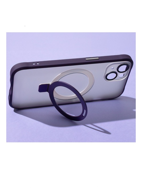 Силиконов лилав калъф Mag Ring Holder лилав за iPhone 15 със защита от удари и надрасквания