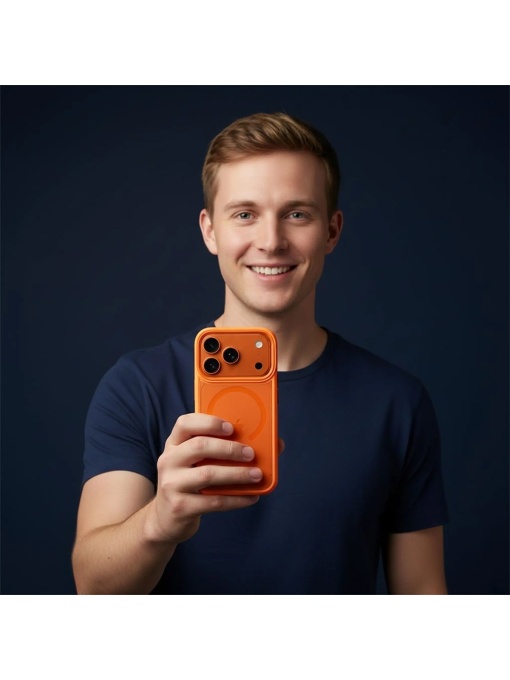 Прозрачен гръб с Оранжев кант "Kickstand Mag Bumper" за iPhone 17 Pro Max - Img 4