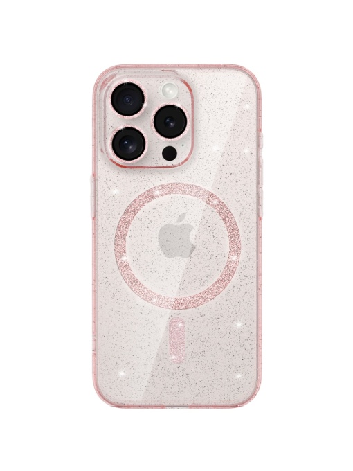 Розов кейс Gliter MagSafe за iPhone 15 Pro