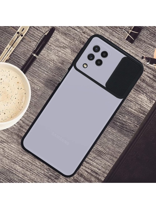 Черен Гръб Camera Cover за Samsung A12 със защита от удари и надрасквания
