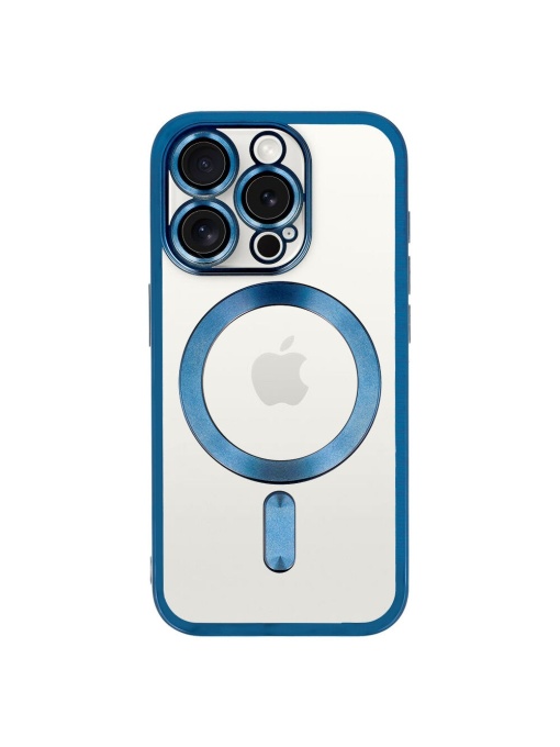 Electro Mag гръб с вграден протектор за камерата и тъмно син кант за iPhone 16 Pro Max с олеофобно покритие против отпечатъци