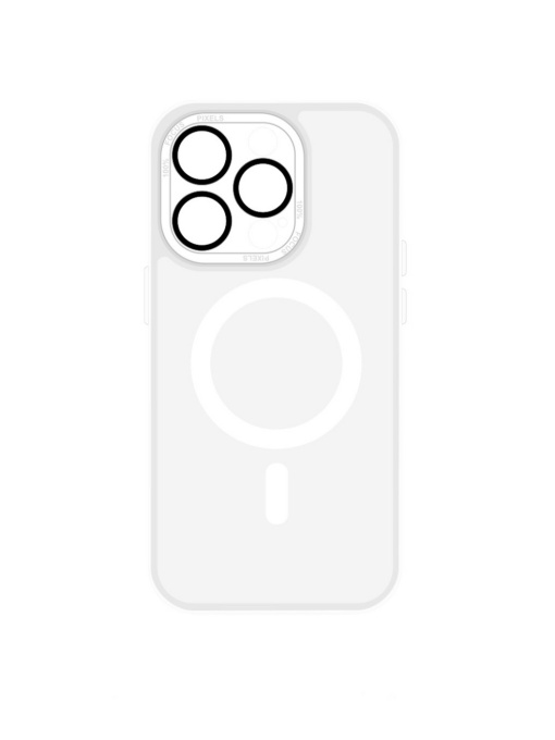 Бял кейс Mag Safe с предпазно стъкло на камерите за IPHONE 15