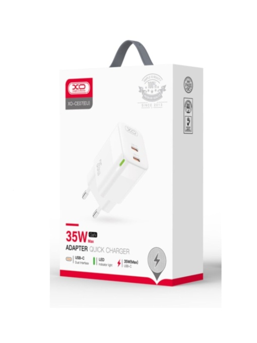 Зарядно у во XO CE07 с мощност 35W с два изхода 2 x USB C за бърз пренос на данни