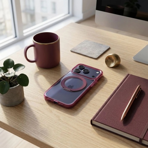 Кейс Frame Circle Stand за iPhone 18 Pro Max, съвместим с MagSafe – вишна - Img 4