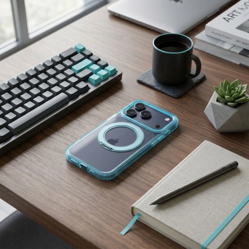 Кейс Frame Circle Stand за iPhone 18 Pro Max, съвместим с MagSafe – светло син - Img 5