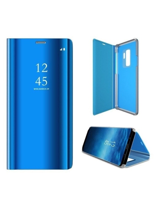 Син Тефтер Clear View за Samsung A12 с функция стойка за видео
