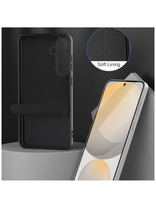 Черен силиконов гръб Poly с велур отвътре за Samsung S25