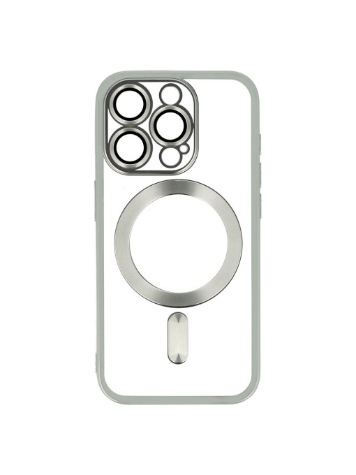 Electro Mag гръб с вграден протектор за камерата и сребрист кант за iPhone 16 Pro Max за защита на дисплея от удар