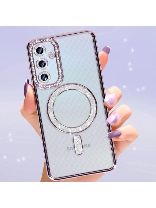 Лилав калъф с вграден протектор на задните камери Gliter MagSafe за Samsung Galaxy A17 с лесен монтаж без мехурчета