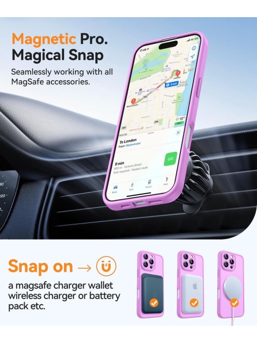 Светло Лилав "Mag Safe с предпазно стъкло на камерата" за iPhone 17 Pro със защита от удари и надрасквания