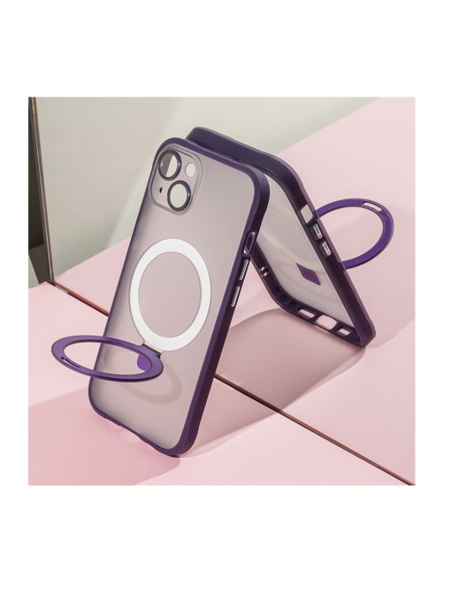 Силиконов лилав гръб Mag Ring Holder лилав за iPhone 13 със защита от удари и надрасквания