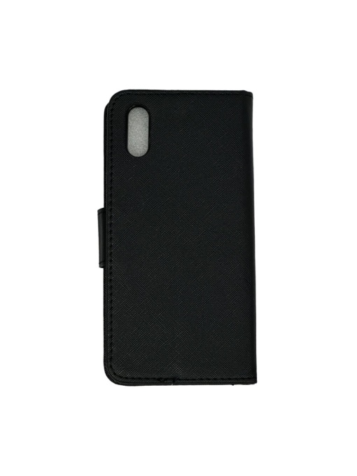 Черен кожен калъф тип тефтер за телефон Fancy за Xiaomi Redmi 9A с функция стойка за видео