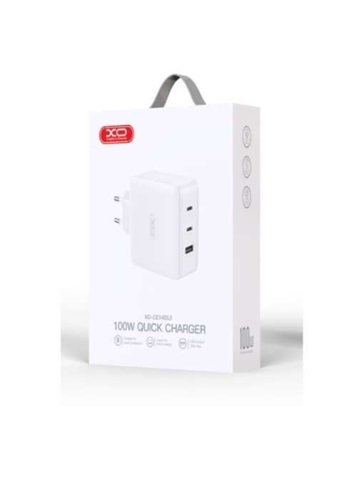 Зарядно у во XO CE14 с мощност 100W с три изхода 1 х USB 2 x USB C със здрава оплетка