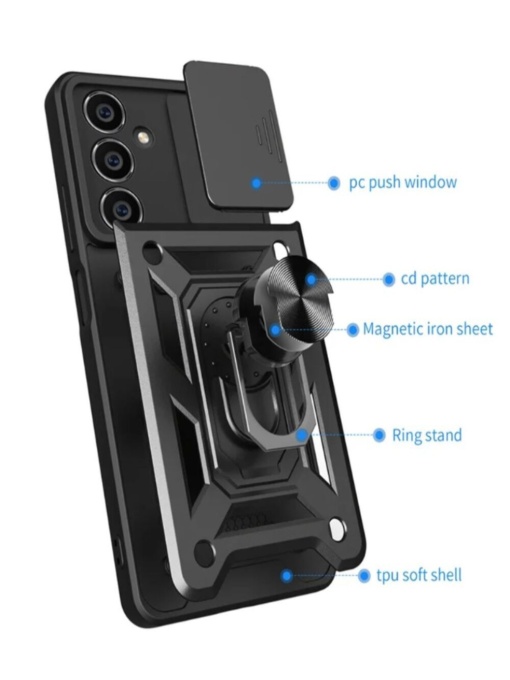 Противоударен черен кейс Camera Cover за Samsung S24 FE със защита от удари и надрасквания