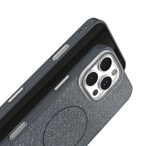 Черен Силиконов калъф със ситен брокат Glitter Thin Mag Case за iPhone 17 Pro Max